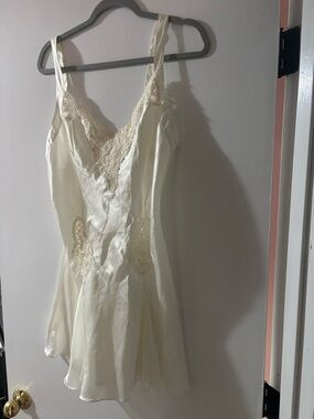 Victoria's Secret Cream Lace-Trim Satin Slip